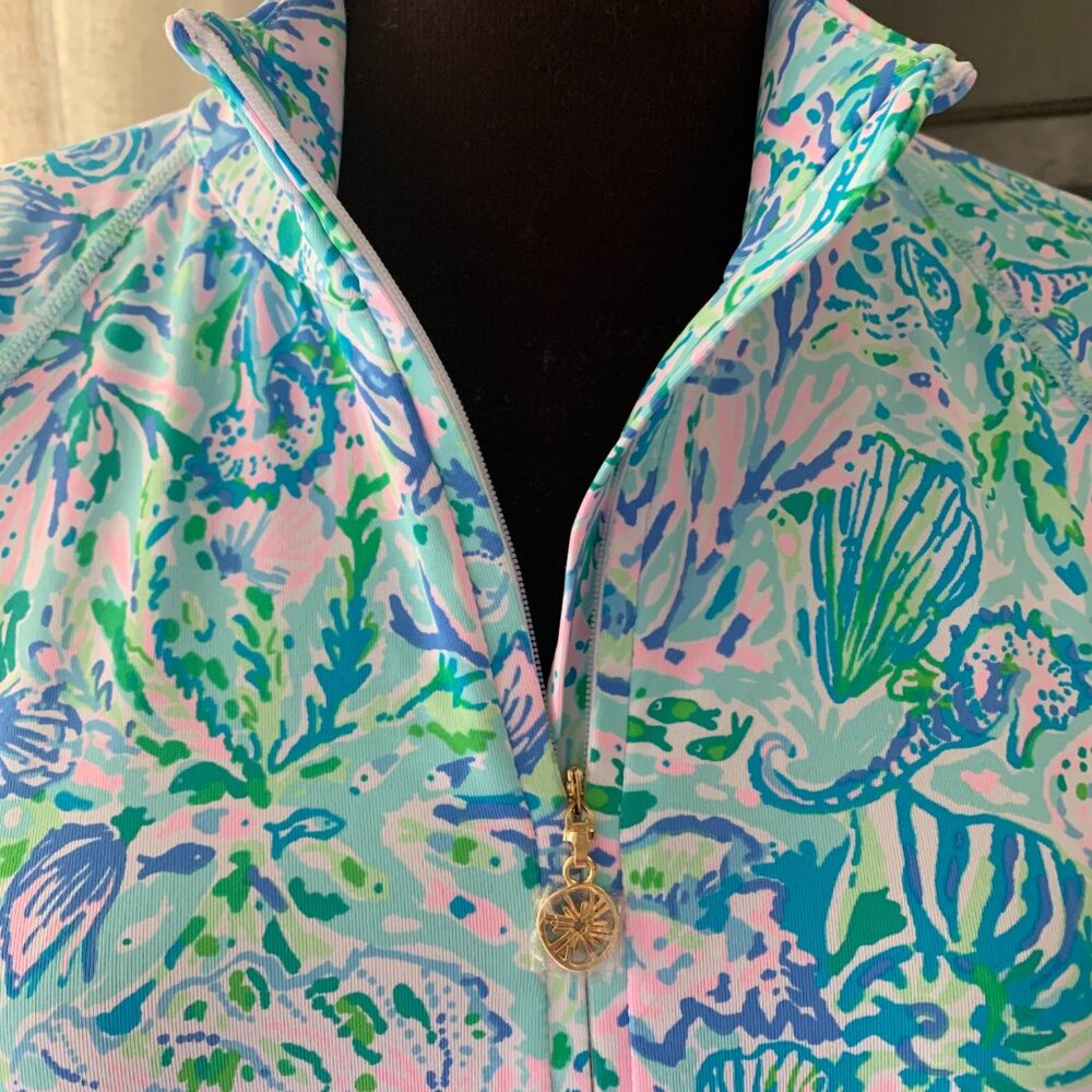 Lilly Pulitzer Luxletic Marion Half Zip UPF 50 XS Surf Blue Soleil It On Me NWT